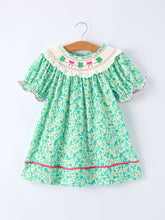 Load image into Gallery viewer, Girls St. Patrick’s Day Shamrock Bow Smocked Dress