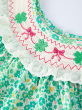 Load image into Gallery viewer, Girls St. Patrick’s Day Shamrock Bow Smocked Dress