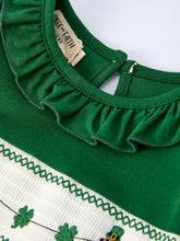 Load image into Gallery viewer, Girls St. Patrick’s Day Shamrock Puppy Smocked Dress