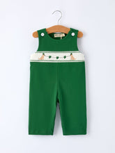 Load image into Gallery viewer, Boys St. Patrick’s Day Shamrock Puppy Smocked Romper