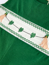 Load image into Gallery viewer, Boys St. Patrick’s Day Shamrock Puppy Smocked Romper
