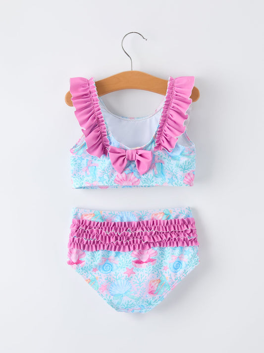 Summer Ocean Print Girls Two Piece Swimsuit