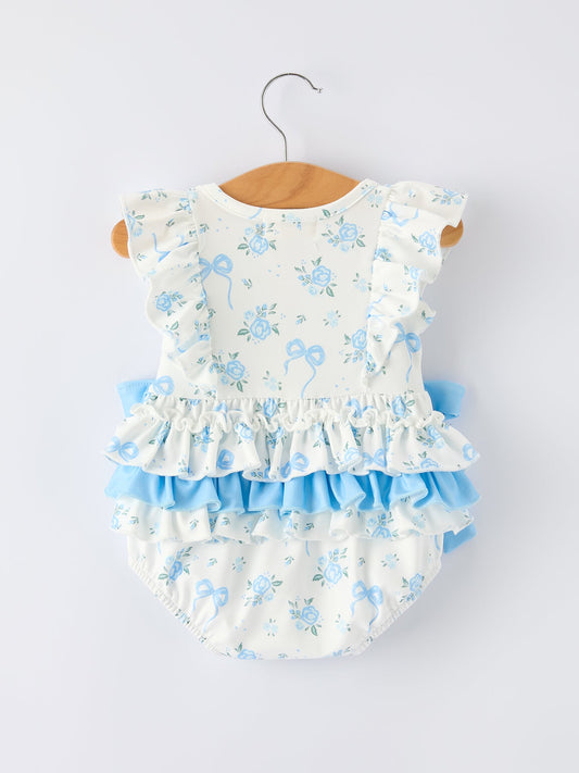 Spring Floral Girls Romper Bow Ruffle