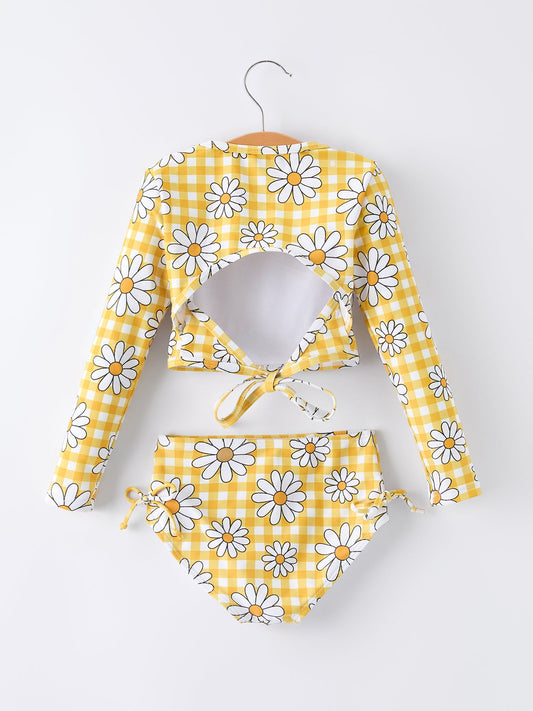 Summer Daisy Plaid Girls Two Piece Swim Set