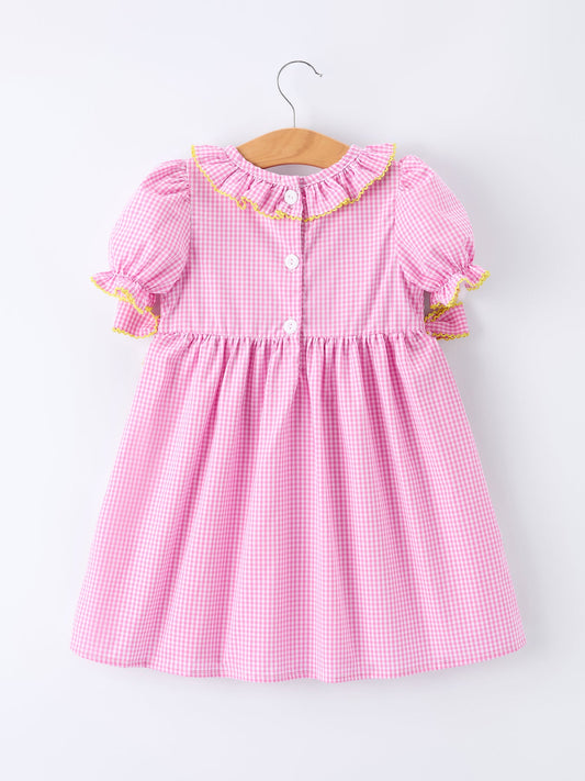 Back To School Plaid Girls Dress Smocked Puff Sleeve Bow