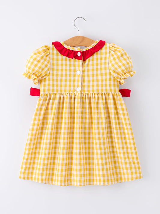 Back To School Supply Plaid Girls Dress Ruffle Collar Bow