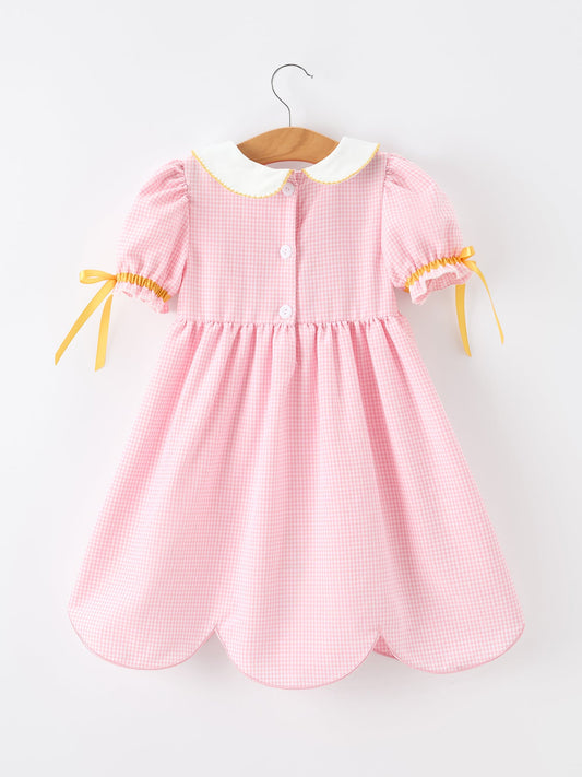 Girls Back To School Pencil Twirl Dress Bow Applique Smocked