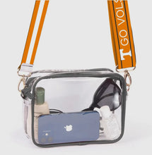Load image into Gallery viewer, Bridget Clear Purse with Reversible Patterned Shoulder Straps - Image #1