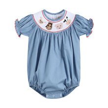 Load image into Gallery viewer, Blue Farm Animals Smocked Romper
