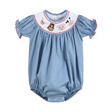 Load image into Gallery viewer, Blue Farm Animals Smocked Romper