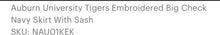 Load image into Gallery viewer, Auburn University Tigers Embroidered Big Check Navy Skirt with Tie - Image #2