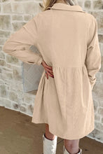 Load image into Gallery viewer, Oatmeal Corduroy Half Button Collared Long Sleeve Mini Dress