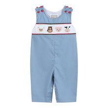 Load image into Gallery viewer, Blue Farm Animals Smocked Overalls