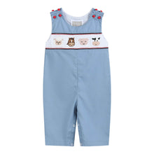 Load image into Gallery viewer, Blue Farm Animals Smocked Overalls