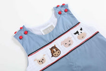 Load image into Gallery viewer, Blue Farm Animals Smocked Overalls