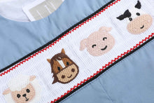 Load image into Gallery viewer, Blue Farm Animals Smocked Overalls
