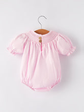 Load image into Gallery viewer, White Bow Smock Embroidered Pink Romper