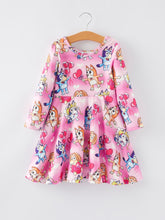 Load image into Gallery viewer, Pink Print Girls Long Sleeve Girls Twirly Dress