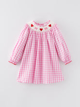 Load image into Gallery viewer, Valentine's Day Heart Bow Smocking Embroidered Pink Dress