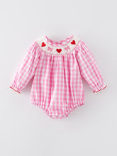 Load image into Gallery viewer, Valentine's Day Heart Bow Smocking Embroidered Pink Romper