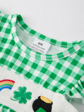 Load image into Gallery viewer, St. Patrick's Day Shamrock Smocking Embroidered Plaid Baby Girls Romper