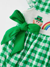 Load image into Gallery viewer, St. Patrick's Day Shamrock Smocking Embroidered Plaid Baby Girls Romper