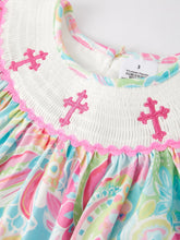 Load image into Gallery viewer, Easter Cross Smocking Embroidery Baby Girl Dress lol