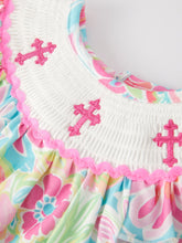 Load image into Gallery viewer, Easter Cross Smocking Embroidery Baby Girl Romper
