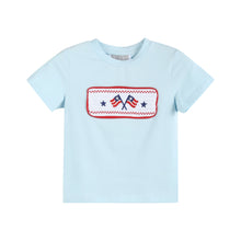 Load image into Gallery viewer, Light Blue USA Flag Smocked T-Shirt and Shorts Set
