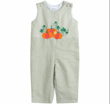 Load image into Gallery viewer, Green Gingham Pumpkin Overalls-size chart attached with pictures
