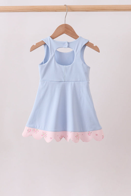 Blue Performance Bow Sash Scalloped Dress