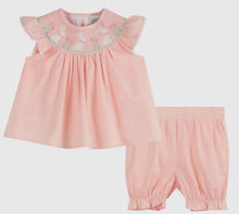 Load image into Gallery viewer, Light Pink Easter Bunny Smocked Top and Bloomer Set - Image #1