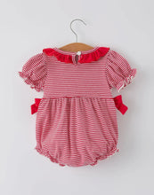 Load image into Gallery viewer, Holiday Baby Girls Romper with Embroidered Christmas Lights and Red Bow Details-Ships 10/10