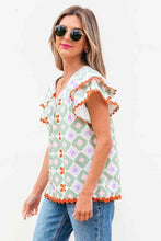 Load image into Gallery viewer, Geometric Floral V-Neck Layered Flutter Sleeve Blo