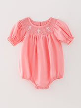 Load image into Gallery viewer, CORAL Smocked Church Christ Bishop Christening Girls Romper