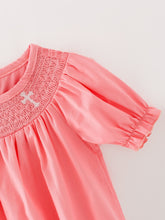 Load image into Gallery viewer, CORAL Smocked Church Christ Bishop Christening Girls Romper