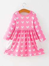 Load image into Gallery viewer, Girls Valentine’s Outfit Pink Heart Long Sleeve Dress with Pockets