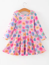 Load image into Gallery viewer, Toddler Girls Valentine Dress – Colorful Candy Heart Print Outfit
