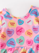 Load image into Gallery viewer, Toddler Girls Valentine Dress – Colorful Candy Heart Print Outfit