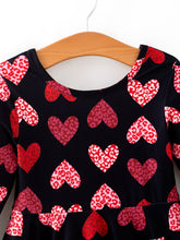 Load image into Gallery viewer, Girls Valentine's Day Black Dress With Leopard Heart Print