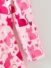 Load image into Gallery viewer, Valentine Toddler Girls Pink Cat Dress – Long Sleeve Heart Print Outfit