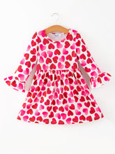 Load image into Gallery viewer, Toddler Girls Valentine Party Dress – Red Pink Ruffle Sleeve Dress