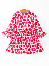 Load image into Gallery viewer, Toddler Girls Valentine Party Dress – Red Pink Ruffle Sleeve Dress