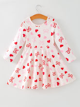 Load image into Gallery viewer, Toddler Girls Valentine Bow Heart Shape Print Dress