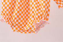 Load image into Gallery viewer, Orange Tennessee puppy bow embroidery checkered bubble
