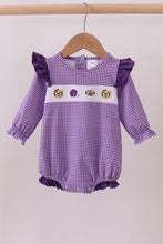 Load image into Gallery viewer, Premium Purple LSU tiger embroidery gingham ruffle bubble