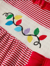 Load image into Gallery viewer, Holiday Girls Dress with Embroidered Christmas Lights and Red Bow Details