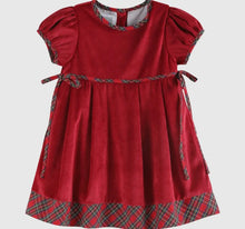 Load image into Gallery viewer, Preorder ETA 8/15-9/15-Red Velour and Christmas Plaid Bow Dress - Image #1