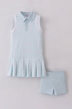 Load image into Gallery viewer, Blue active gingham shorts dress set
