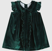 Load image into Gallery viewer, Green Velour Flutter Sleeve Dress